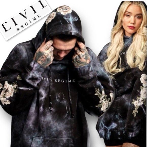 CIVIL REGIME White Rose With Lighting Tie Dye Unisex Hoodie Pullover Size L - Picture 3 of 11